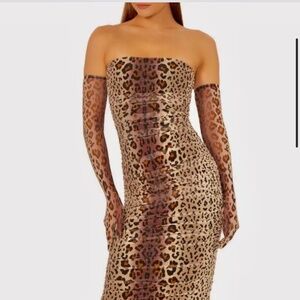 NWT AFRM Joey Leopard Midi Dress with Gloves